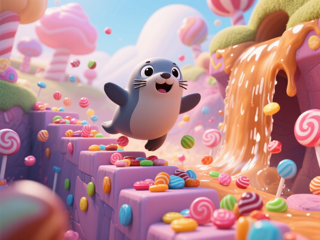 糖果派对海豹的甜蜜冒险之旅:奇幻欢乐盛宴 当然,甜美的世界中也并非一帆风顺。海豹的冒险途中会